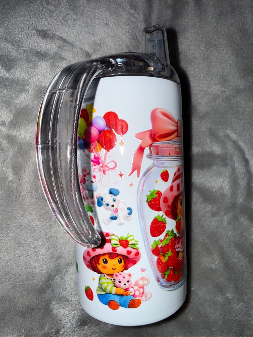 Strawberry Shortcake Themed Kids Sippy Tumbler - Pink & Red Accents - Picture 3 of 5